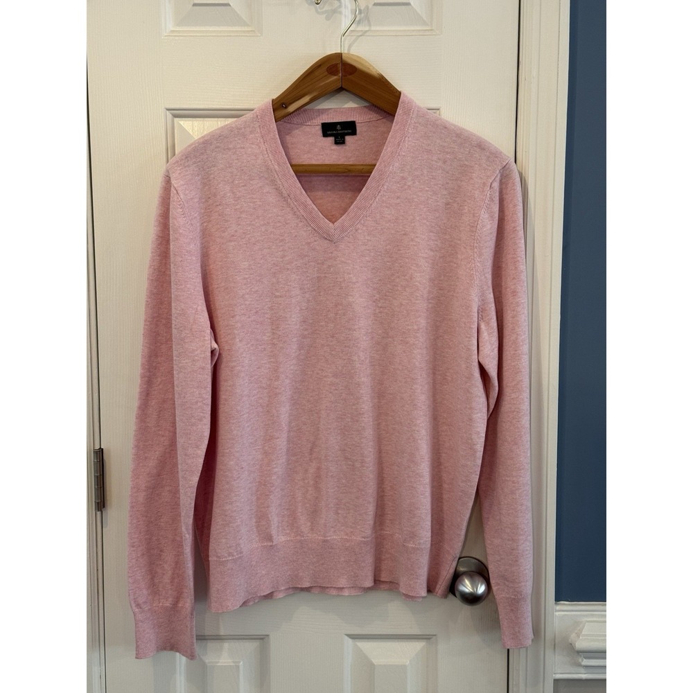 Brooks Brothers Pink V-Neck Sweater L Knit Classic PulloverPreppy Casual Spring